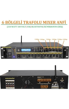 6 Bölgeli Trafolu Mixer Amfi 250 Watt 100 Volt Usb/bt İki Mic Giriş 6 Bölgeli Trafolu Mixer Amfi 250 Watt 100 Volt Usb/bt İki Mic Giriş