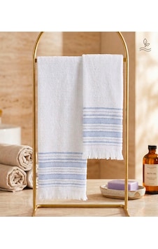 2li Banyo Baş Havlu Seti Beyaz-Açık Mavi