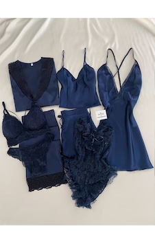 Mh Moony Homewears Kutulu 8'li Saten Satürn Gecelik Pijama Iç Giyim Çeyiz Seti Lacivert Mh Moony Homewears Kutulu 8'li Saten Satürn Gecelik Pijama Iç Giyim Çeyiz Seti Lacivert