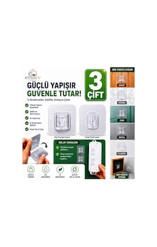 3'lü Şeffaf Çift Taraflı Geçmeli Yapışkanlı Askı Priz Ve Tablo Sabitleyici Matkapsız Duvar Aparatı Şeffaf Şeffaf 3'lü Şeffaf Çift Taraflı Geçmeli Yapışkanlı Askı Priz Ve Tablo Sabitleyici Matkapsız Duvar Aparatı Şeffaf Şeffaf