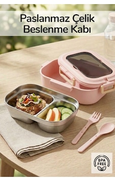 2 Bölmeli Kaşık Çatallı Paslanmaz Çelik Yemek Kabı Lunch Box Sefer Tası Beslenme Kabı Pembe 2 Bölmeli Kaşık Çatallı Paslanmaz Çelik Yemek Kabı Lunch Box Sefer Tası Beslenme Kabı Pembe