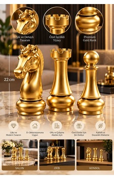 3 Lü Gold Satranç Taşı Dekoratif Biblo Seti 22 Cm Lüks Modern Ev Ve Ofis Dekoru 3 Lü Gold Satranç Taşı Dekoratif Biblo Seti 22 Cm Lüks Modern Ev Ve Ofis Dekoru
