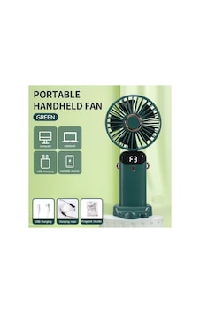 Taşınabilir Dijitalli Mini Fan Şarjlı, Sessiz Ve Güçlü Serinletici Fan Yeşil - 886311102