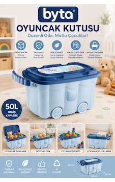 50 Litre Tekerlekli Oyuncak Saklama Kutusu Kapaklı, Çok Amaçlı Düzenleyici Saklama Sandığı, Dayanıklı Yapı Mavi 50 Litre Tekerlekli Oyuncak Saklama Kutusu Kapaklı, Çok Amaçlı Düzenleyici Saklama Sandığı, Dayanıklı Yapı Mavi