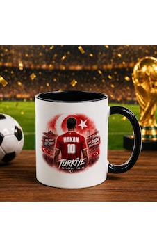 Bk Gift Kişiye Özel Türkiye Taraftar Temalı 2026 Dünya Kupası Tasarımlı Siyah Kupa Bardak -1, Tek Yürek Milli Takım Ruhu Beyaz