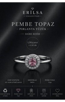 Sertifikalı Pembe Topaz Taşlı 925 Ayar Gümüş Pırlanta Yüzük Daire Kesim Çok Renkli Sertifikalı Pembe Topaz Taşlı 925 Ayar Gümüş Pırlanta Yüzük Daire Kesim Çok Renkli