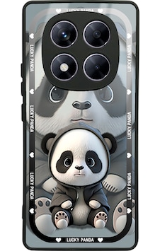 Xiaomi Redmi Note 14 Pro Plus White Lucky Panda Tasarımlı Glossy Telefon Kılıfı Çok Renkli