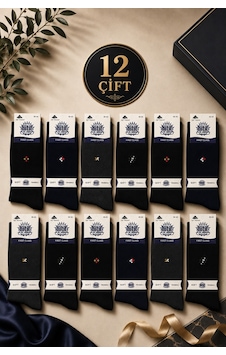 Hitit Socks Erkek 12 Çift Günlük Sıkmayan Boğazlı Pamuklu Desenli Uzun Çorap Asorti