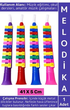 Eğitici Çocuk Müzik Nota Öğrenimi Eğlenceli Üflemeli Tuşlu Çalgı Renkli Plastik Melodika 41 X 5 Cm