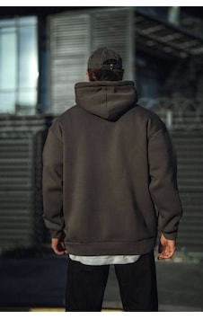 Modi Green Erkek Sokak Stili Antrasit Üç İplik Penye Kapüşonlu Basic Sweatsh 2XL