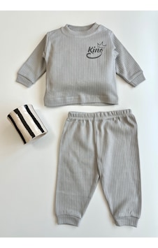 Bellamio Kids King Yazılı Erkek Bebek Pamuklu İkili Takım Gri Bellamio Kids King Yazılı Erkek Bebek Pamuklu İkili Takım Gri