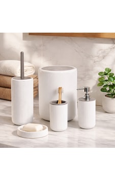 Perotti 33031500001-2 5 Parça Yuvarlak Banyo Seti - Çöp Kovası, Sabunluk, Diş Fırçalığı Ve Silikon Wc Fırçası Beyaz Taupe Beyaz - Gri Perotti 33031500001-2 5 Parça Yuvarlak Banyo Seti - Çöp Kovası, Sabunluk, Diş Fırçalığı Ve Silikon Wc Fırçası Beyaz Taupe Beyaz - Gri