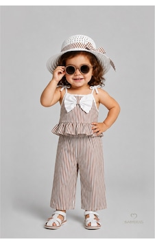 Babyden's Kız Bebek Şapkalı Yazlık Takım 3'lü Doğum Günü Kıyafeti Çizgili Fırfırlı Bluz Pantolon Kombini 9-36 Ay Kahverengi Babyden's Kız Bebek Şapkalı Yazlık Takım 3'lü Doğum Günü Kıyafeti Çizgili Fırfırlı Bluz Pantolon Kombini 9-36 Ay Kahverengi