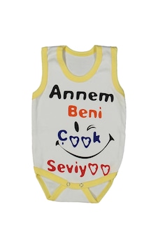 Bebegen Unısex Beyaz Sarı Biyeli Annem Beni Seviyor Yazılı Askılı Zıbın Çok Renkli Bebegen Unısex Beyaz Sarı Biyeli Annem Beni Seviyor Yazılı Askılı Zıbın Çok Renkli