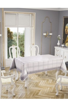 Dantelli Keten Efektli Leke Tutmaz Lüks Masa Örtüsü 160x220 Cm Gri