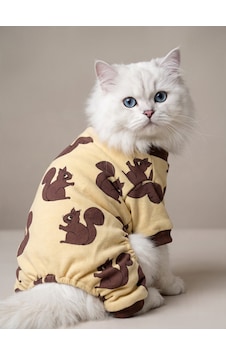 Fındıkkıran Kedi Tulumu Sincap Desenli Sarı Kalın Penye Kedi Pijaması Fındıkkıran Kedi Tulumu Sincap Desenli Sarı Kalın Penye Kedi Pijaması