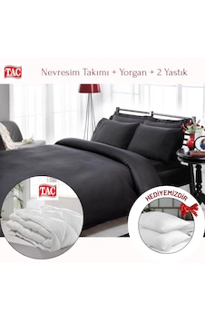 Taç Çift Kişilik Premium Basic Stripe Saten Nevresim Takımı Yorgan Yastık Siyah Taç Çift Kişilik Premium Basic Stripe Saten Nevresim Takımı Yorgan Yastık Siyah