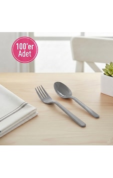 100 'er Adet Gri Plastik Lüx Çatal Ve Kaşık Seti 100 'er Adet Gri Plastik Lüx Çatal Ve Kaşık Seti