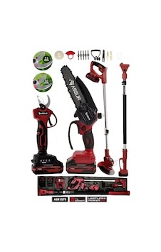 Assur 4'lü Set 21V Çift Akülü Teleskopik Dal Budama Makinesi & Şarjlı Tırpan Çim Biçme Makinesi Kırmızı - 2879 Assur 4'lü Set 21V Çift Akülü Teleskopik Dal Budama Makinesi & Şarjlı Tırpan Çim Biçme Makinesi Kırmızı - 2879