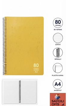 Saygılıofis 80 Yaprak A4 Spiralli Pp Kapak Çizgili Defter Sarı Saygılıofis 80 Yaprak A4 Spiralli Pp Kapak Çizgili Defter Sarı