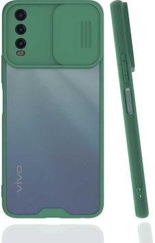 Kilifone - Vivo Uyumlu Y11s - Kılıf Slayt Sürgülü Arkası Buzlu Lensi Kapak - Koyu Yeşil Kilifone - Vivo Uyumlu Y11s - Kılıf Slayt Sürgülü Arkası Buzlu Lensi Kapak - Koyu Yeşil
