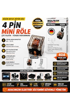12v 40a 4 Pin Mini Röle Çift Platin Sargılı Şeffaf Gövde Yüksek Performans Oto Röle 1 Adet