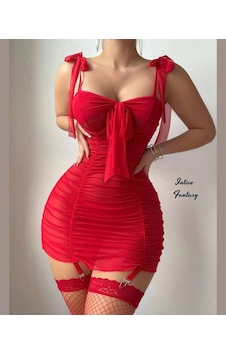 Miss Bella Tamamı Tülden Askıları Feminen Kurdeleli Jartiyerli Mi Kırmızı Miss Bella Tamamı Tülden Askıları Feminen Kurdeleli Jartiyerli Mi Kırmızı