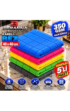 Kareli Mikrofiber Bez 40x40 Cm 350 Gsm Kalın Dokulu Avantajlı 5'li Paket Kareli Mikrofiber Bez 40x40 Cm 350 Gsm Kalın Dokulu Avantajlı 5'li Paket
