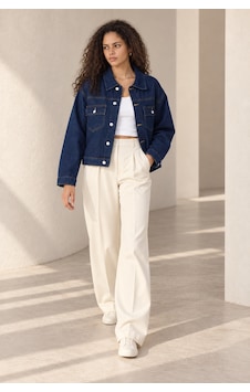 Polo State Kadın Koyu Mavi Çift Cepli Düğmeli Oversize Denim Jean Ceket Lacivert Polo State Kadın Koyu Mavi Çift Cepli Düğmeli Oversize Denim Jean Ceket Lacivert
