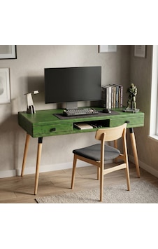 Mobenta Modest Desk: Masif Çalışma & Laptop Masası 2 Çekmece 1 Bölme - 120x60 Ye Yeşil