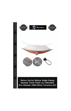 Delux Serisi Bahçe Doğa Kamp Hamak 7410 Fileli Ve Cibinlikli Pro Hamak 190x70cm Turuncu-gri Standart