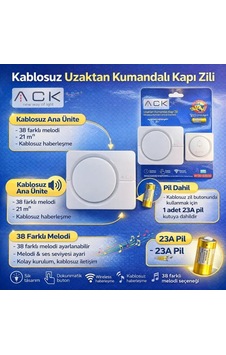 Ack 32 Melodili Uzaktan Kumandali Zil Beyaz