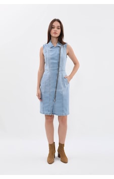 Banny Jeans Kadın Açık Mavi Fermuarlı Jean Elbise Açık Mavi