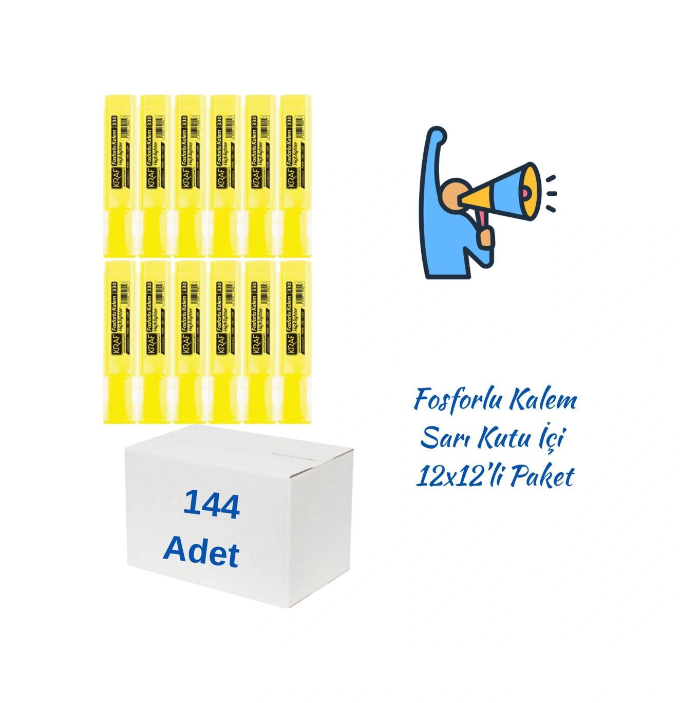 Kraf Fosforlu Kalem 330 Sarı 144 Adet Sarı Kraf Fosforlu Kalem 330 Sarı 144 Adet Sarı