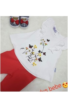 Candys Bebe Çiçekli Kız Bebek Takım Beyaz - Kırmızı Candys Bebe Çiçekli Kız Bebek Takım Beyaz - Kırmızı