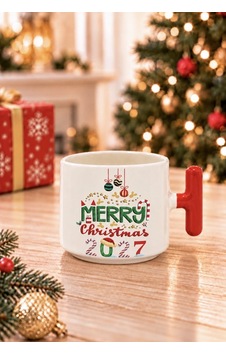 Mesela Yılbaşı Kupası Merry Christmas 2027 Desenli Kırmızı Kulplu Hediyelik Kahve T Kupa Bardak Beyaz