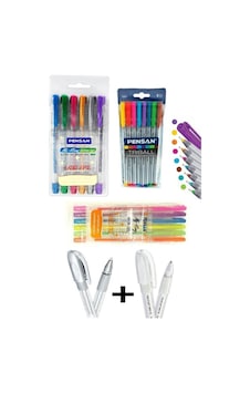Pensan Kalem Set (Simli Jel Kalem+Neon Jel Kalem+Tükenmez Kalem+B Pensan Kalem Set (Simli Jel Kalem+Neon Jel Kalem+Tükenmez Kalem+B