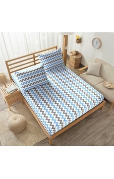 Çift Kişilik 160X200 Lastikli Çarşaf Takımı - Mavi Zikzak Desenli Çift Kişilik 160X200 Lastikli Çarşaf Takımı - Mavi Zikzak Desenli
