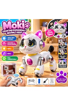 Uzaktan Kumandalı Sevimli Kedi Moki Yapay Zekâ Destekli Dokunma Ve Sevme Sensörlü Işıklı Ve Sesli Uzaktan Kumandalı Sevimli Kedi Moki Yapay Zekâ Destekli Dokunma Ve Sevme Sensörlü Işıklı Ve Sesli