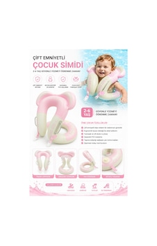 Toyflyer Boyun Destekli Çocuk Yüzme Simidi Kendinden Pompalı Pembe 2-6 Yaş