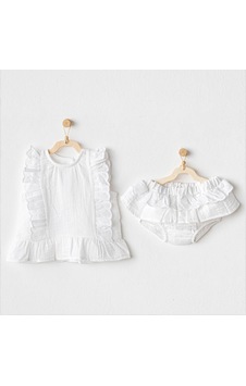 Andywawa Kız Bebek Takım 2 Parça Set Muslin Home Ac25888 Beyaz Andywawa Kız Bebek Takım 2 Parça Set Muslin Home Ac25888 Beyaz