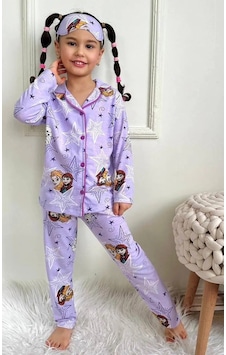 Lillypicca Kız Çocuk Desenli Pamuklu Önden Düğmeli Göz Bantlı Uzun Kol Pijama Takımı 9031 Lila Lillypicca Kız Çocuk Desenli Pamuklu Önden Düğmeli Göz Bantlı Uzun Kol Pijama Takımı 9031 Lila