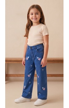 Storm Wear Çocuk Kalp Nakışlı Pantolon Mavi Storm Wear Çocuk Kalp Nakışlı Pantolon Mavi