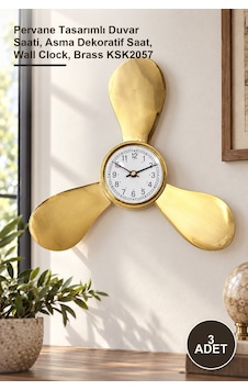 3 Adet Pirinç Duvara Asmalı Saat Pervane Tasarımlı Duvar Saati, Asma Dekoratif Saat, Wall Clock, Brass Ksk2057 Metal 3 Adet Pirinç Duvara Asmalı Saat Pervane Tasarımlı Duvar Saati, Asma Dekoratif Saat, Wall Clock, Brass Ksk2057 Metal