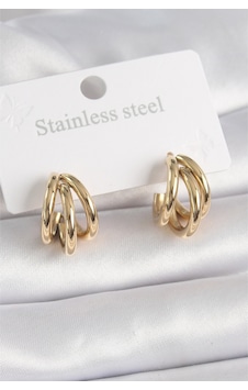 316l Çelik Gold Renk Yarım Halka Model Kadın Küpe Gold