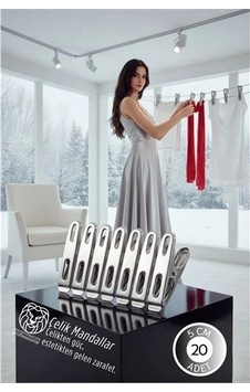Premium Çelik Mandal Seti - 20'lü Elite Seri, Endüstriyel Mukavemetli Çamaşır Mandalı 722779 40 x 19