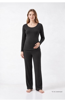Cottonill Premium - Serene Collection Antrasit Yüksek Bel Bol Paça Rib Dokulu Viskon Hamile Pijama Takımı Cottonill Premium - Serene Collection Antrasit Yüksek Bel Bol Paça Rib Dokulu Viskon Hamile Pijama Takımı