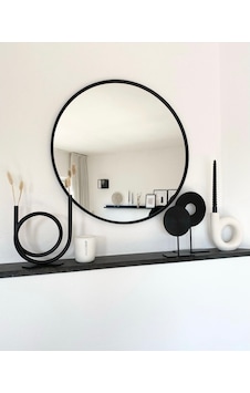 Ersan Dizayn Metal Çerçeve Siyah Dekoratif Yuvarlak Ayna Çap 60Cm Siyah
