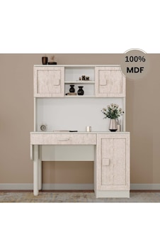 Nilüfer Mdf Kitaplıklı Dolaplı Çalışma Masası Krem Nilüfer Mdf Kitaplıklı Dolaplı Çalışma Masası Krem