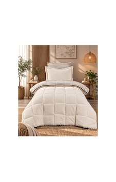 Tek Kişilik Uyku Seti Sherpa Comforter Krem Krem Tek Kişilik Uyku Seti Sherpa Comforter Krem Krem